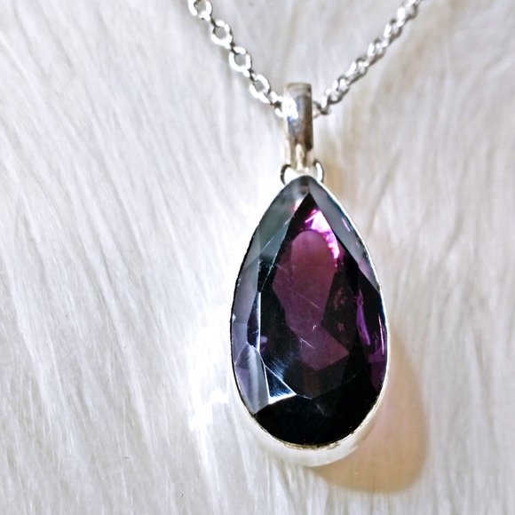 Baroque Vintage Jewelry Dark Amethyst Teardrop Silver Pendant